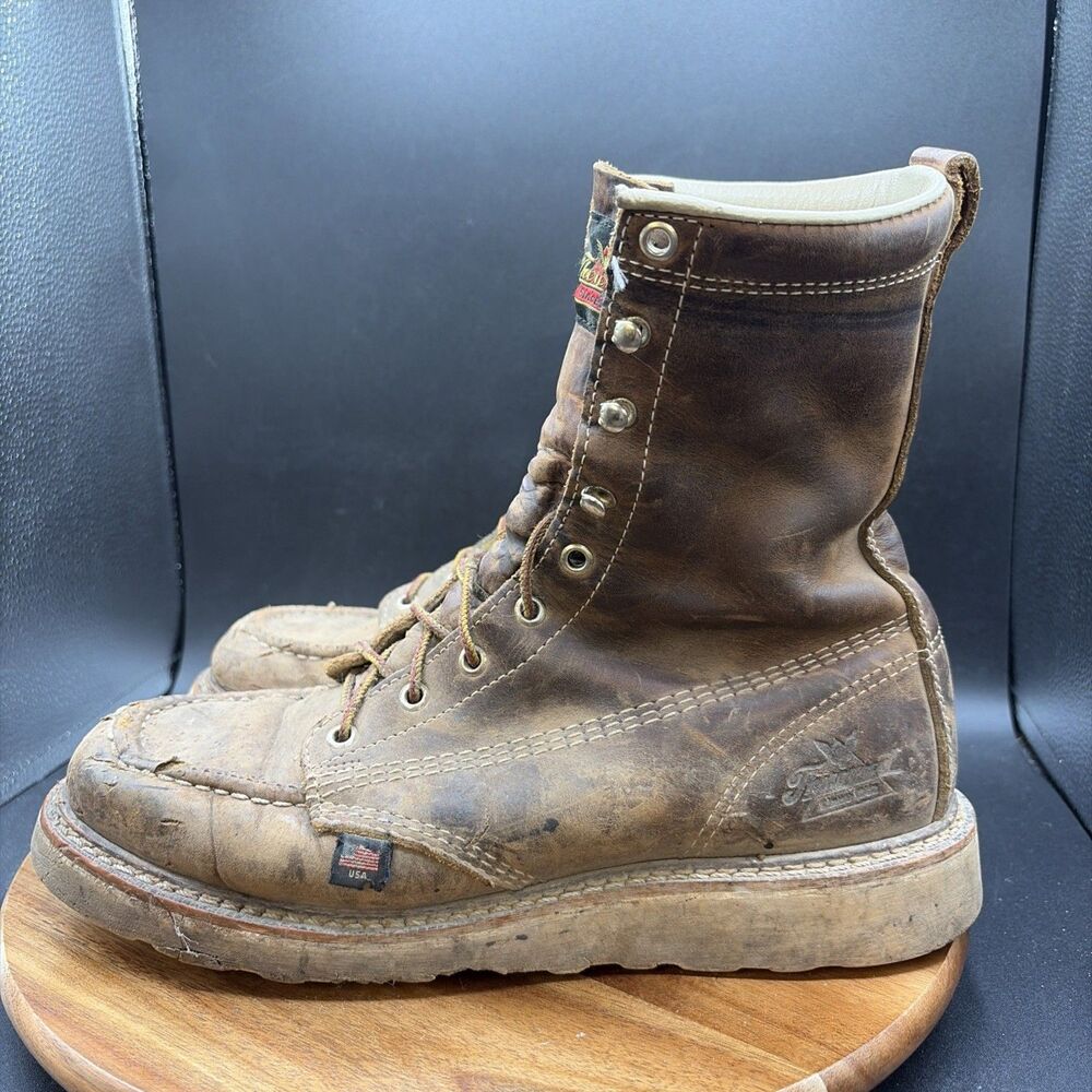 Thorogood 8" Mens Size 10.5 Soft Toe Work Boots Brown Leather 814-4178